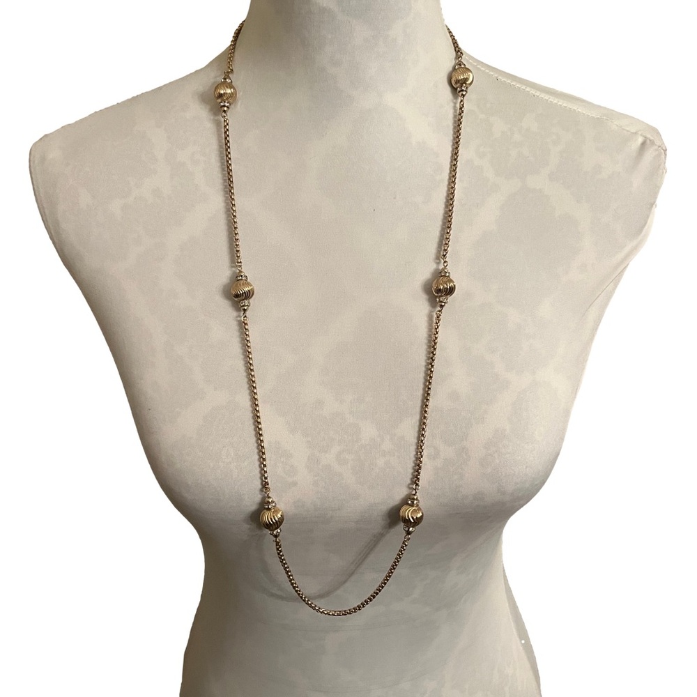 Monet Gold Tone Station Necklace with Textured Bead Accents